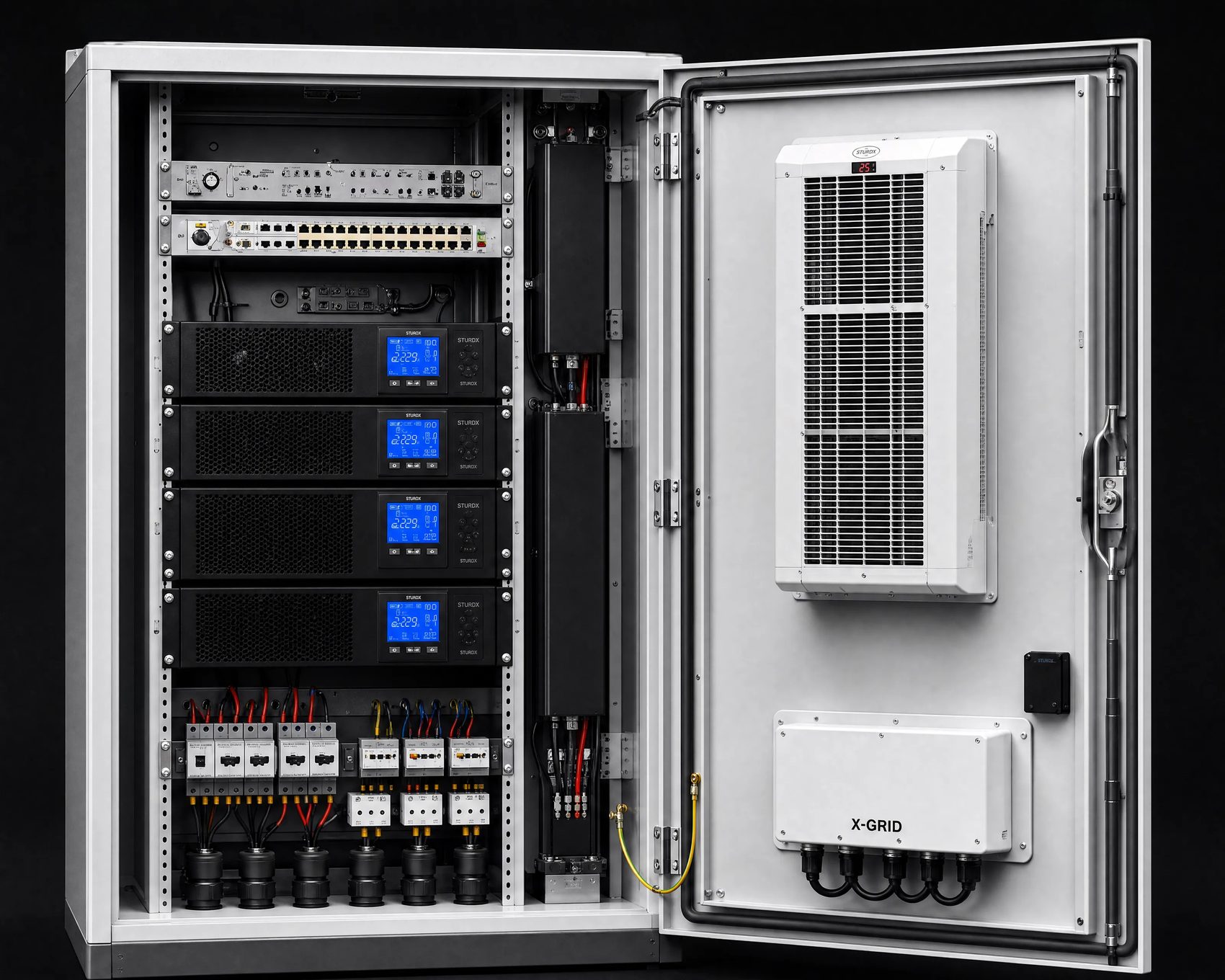 Power and network side of the node, door open